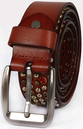 DEEPKEE original nubuck handmade full-grain genuine leather cowhide bag Small mushroom shaped glass nail rivet strip belt #211227