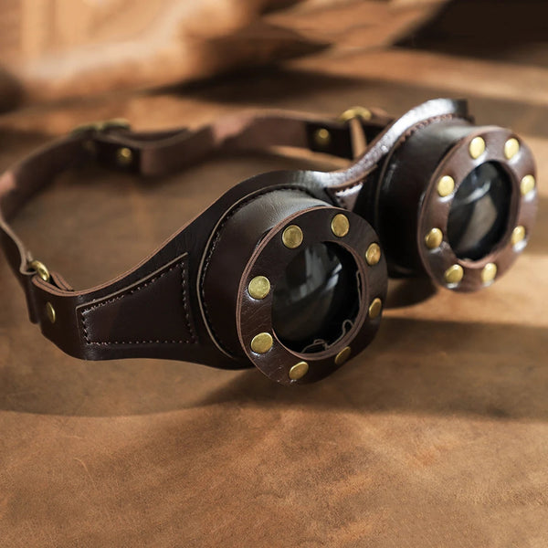 DEEPKEE original nubuck handmade full-grain genuine leather cowhide bag Personalized Steampunk Style Cosplay Goggle #FGS007CF