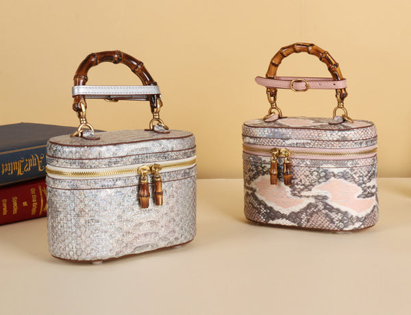 DEEPKEE original nubuck handmade full-grain genuine leather cowhide bag Snake Skin Python Skin High Luxury Temperament Tote Cosmetic Handbag for Women #3469S