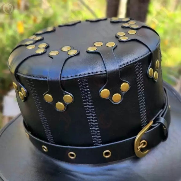 DEEPKEE original nubuck handmade full-grain genuine leather cowhide bag Black Dapper Steampunk Hat #HG144