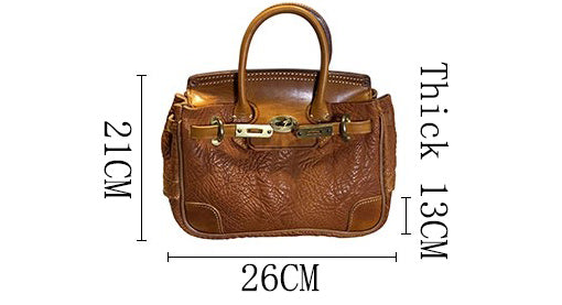 DEEPKEE original nubuck handmade full-grain genuine leather cowhide bag Shrunk Grain Cowhide Replic Faux Birkin 25 Bag #EOL-4494