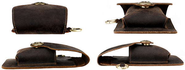 DEEPKEE original nubuck handmade full-grain genuine leather cowhide bag Waist Pack Outdoor Sports Tactical Leather Waist Pack side Cigarette Bag #6107