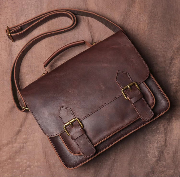 DEEPKEE original nubuck handmade full-grain genuine leather cowhide bag DEEPKEE LEATHER | Patt Portable Messenger Bag No.255