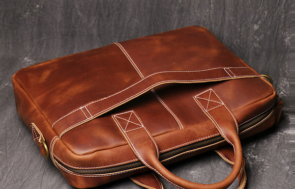 DEEPKEE original nubuck handmade full-grain genuine leather cowhide bag The Reagan Cowhide Briefcase #3359