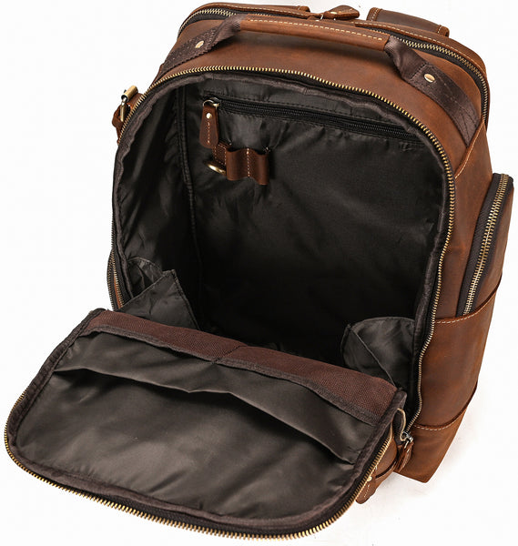 DEEPKEE original nubuck handmade full-grain genuine leather cowhide bag Dwight 18'' Cowhide Laptop Rucksack Backpack No9517