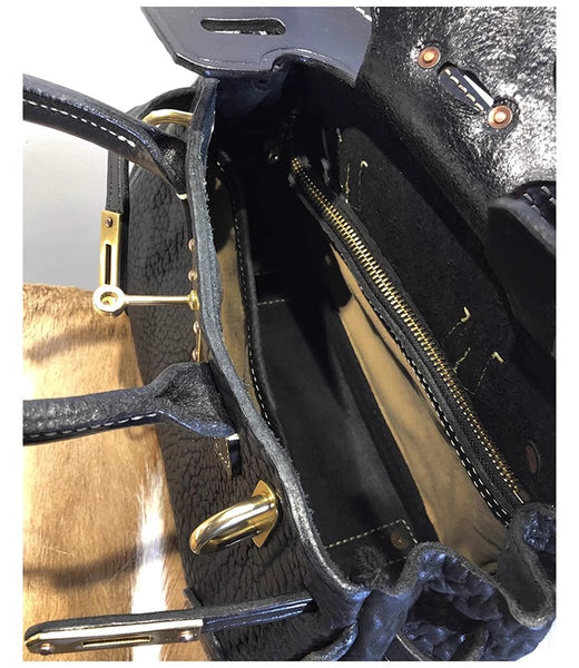 DEEPKEE original nubuck handmade full-grain genuine leather cowhide bag Shrunk Grain Cowhide Replic Faux Birkin 25 Bag #EOL-4494