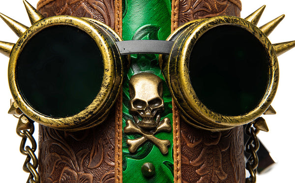 DEEPKEE original nubuck handmade full-grain genuine leather cowhide bag Deepkee Exquisite Goggles Skull Cowhide Bucket Bag #G199B