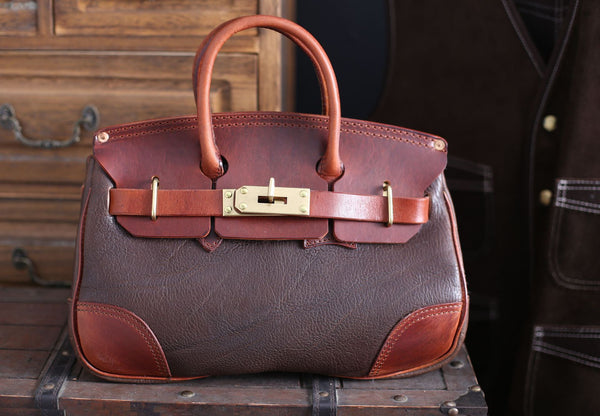 DEEPKEE original nubuck handmade full-grain genuine leather cowhide bag Deepkee handmade leather Faux Birkin 35 Bags For Sale #B30148-01