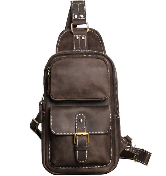 DEEPKEE original nubuck handmade full-grain genuine leather cowhide bag Advanced Sling bag No.30177