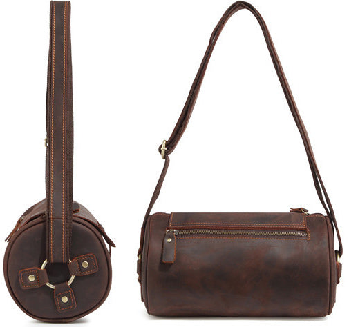 DEEPKEE original nubuck handmade full-grain genuine leather cowhide bag Vintage Leather Cylindricity Crossbody Bags No.SF061