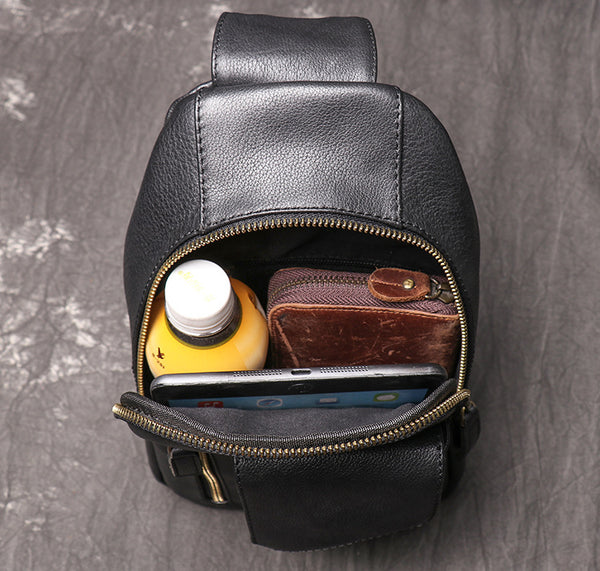 DEEPKEE original nubuck handmade full-grain genuine leather cowhide bag Sling Bag Cool Sling Crossbody Packs For Men No. 3377