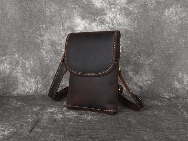 DEEPKEE original nubuck handmade full-grain genuine leather cowhide bag Leather Belt Pouch Cool Mini Shoulder Belt Bags No.3133