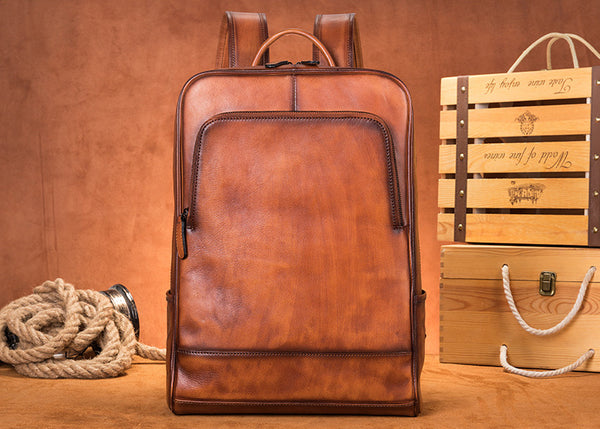 DEEPKEE original nubuck handmade full-grain genuine leather cowhide bag Brush Off Vegetable Tanned Full-grain Leather Backpack #8110
