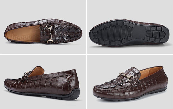 DEEPKEE original nubuck handmade full-grain genuine leather cowhide bag Handmade Crocodile Gommino Mens 6007-1