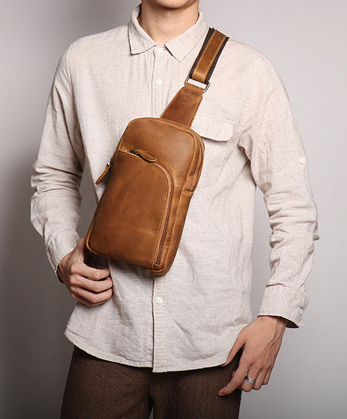 DEEPKEE original nubuck handmade full-grain genuine leather cowhide bag Baldwin Unisex Sling Bag No.30011
