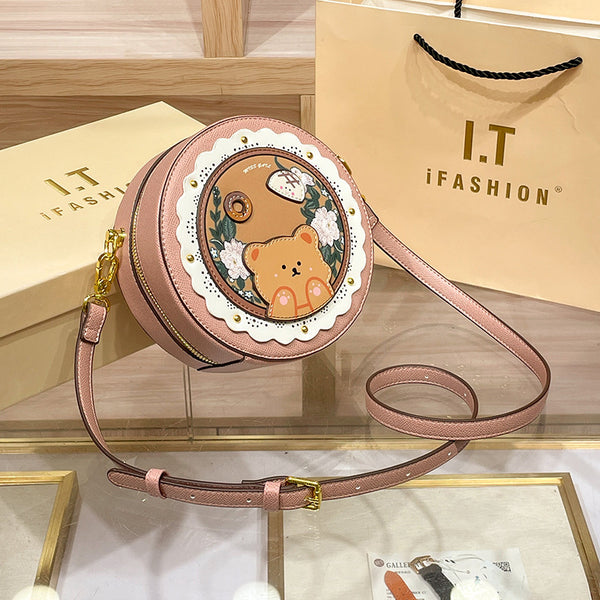 DEEPKEE original nubuck handmade full-grain genuine leather cowhide bag DEEPKEE HANDMADE LEATHER Miss Gail Luxury OOTD Round Crossbody Bag #G1144