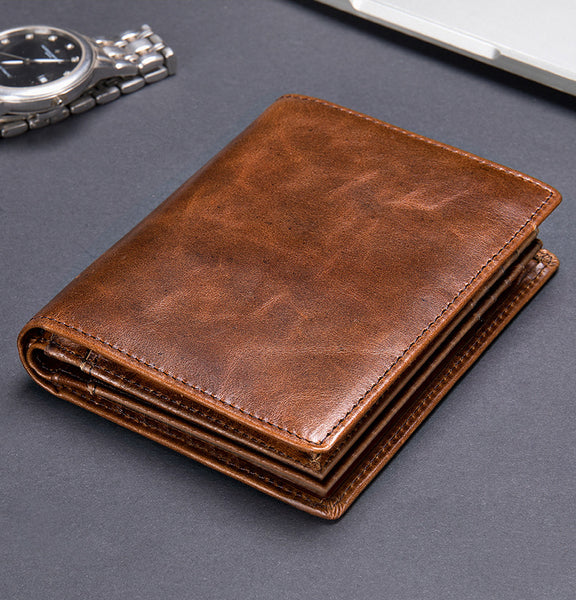 DEEPKEE original nubuck handmade full-grain genuine leather cowhide bag Deepkee Leather Durable Full-grain Cowhide Bifold Wallet #7333