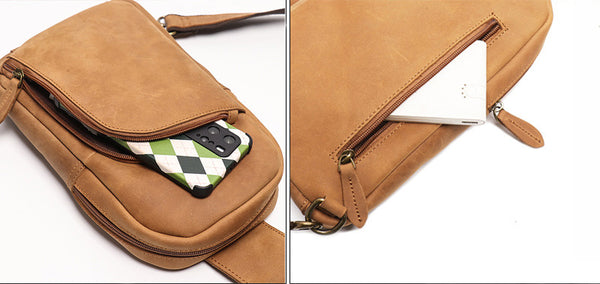 DEEPKEE original nubuck handmade full-grain genuine leather cowhide bag Baldwin Unisex Sling Bag No.30011