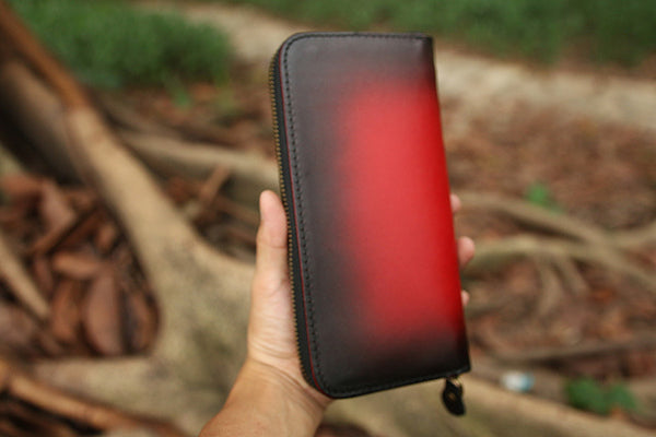 DEEPKEE original nubuck handmade full-grain genuine leather cowhide bag Deepkee Handcrafted Color Gradient Leather Long Wallet # 5415