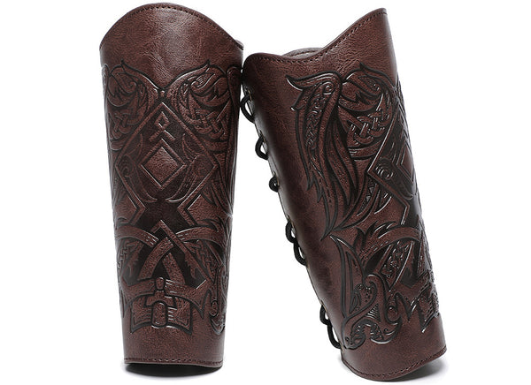 DEEPKEE original nubuck handmade full-grain genuine leather cowhide bag Nordic Viking Wristguard Medieval Renaissance COSPLAY Props Arm Guards FAS053