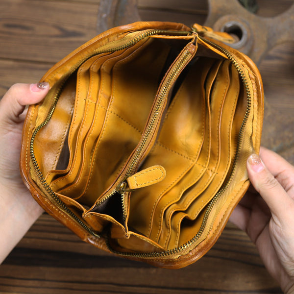 DEEPKEE original nubuck handmade full-grain genuine leather cowhide bag Handmade Leather Mens Long Chain Wallet Bifold Biker Wallet Zipper Clutch Wallet for Men #SG012