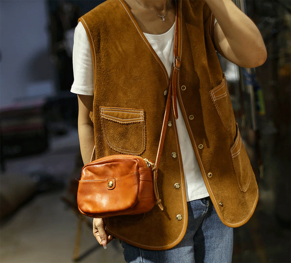 DEEPKEE original nubuck handmade full-grain genuine leather cowhide bag Horsehide washing water summary small square bags #23115