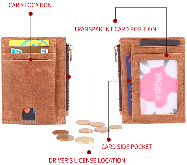 DEEPKEE original nubuck handmade full-grain genuine leather cowhide bag Leather Anti-Magnetic Card Holder #K053