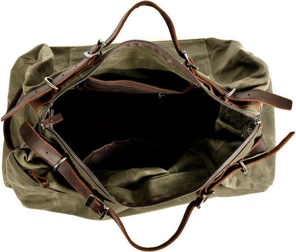 DEEPKEE original nubuck handmade full-grain genuine leather cowhide bag American military style distressed thick waxed canvas with solid craftsmanship Duffle bag #9518