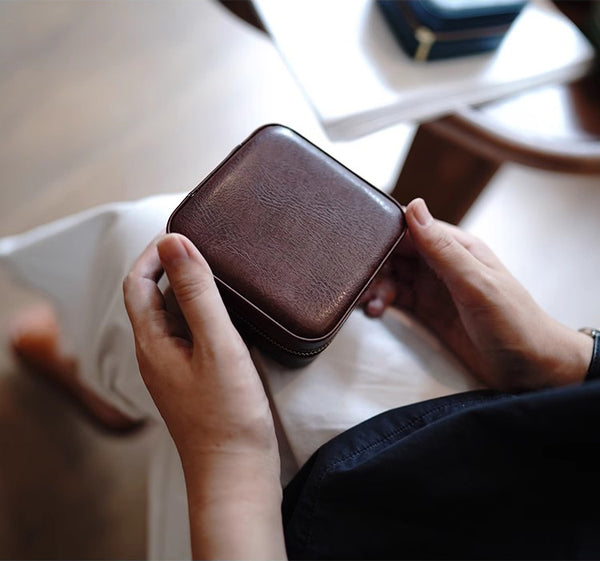 DEEPKEE original nubuck handmade full-grain genuine leather cowhide bag Refined Mini Jewelry Box #D11796