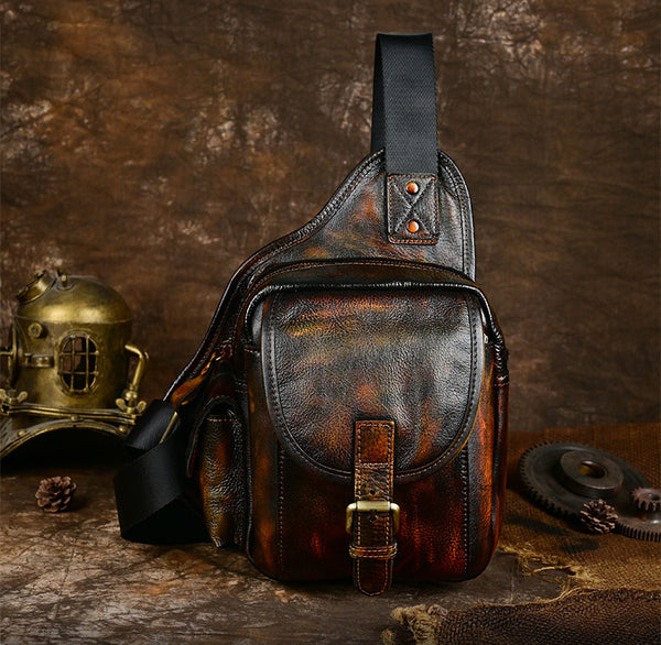 DEEPKEE original nubuck handmade full-grain genuine leather cowhide bag Handiwork Side Belt Bag No.SF903