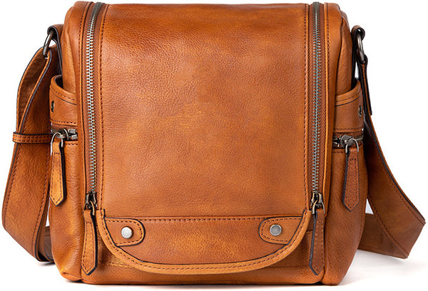 DEEPKEE original nubuck handmade full-grain genuine leather cowhide bag Square Roomy Messenger Bag #13522