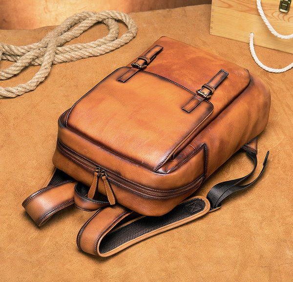 DEEPKEE original nubuck handmade full-grain genuine leather cowhide bag Jock Leather Loiter Backpack No2247