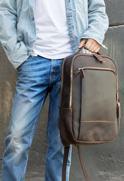 DEEPKEE original nubuck handmade full-grain genuine leather cowhide bag Bartholomew Cowhide Backpack No5008