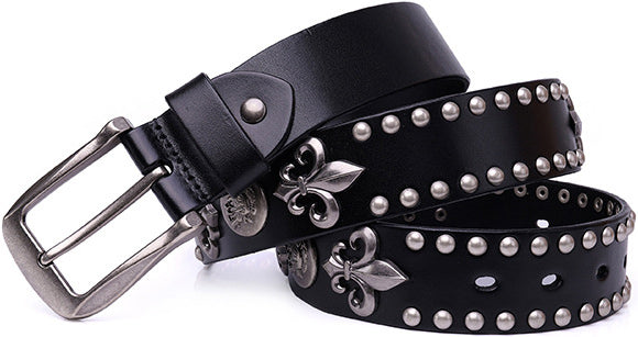 DEEPKEE original nubuck handmade full-grain genuine leather cowhide bag Roman Skull Totem Belt #191012