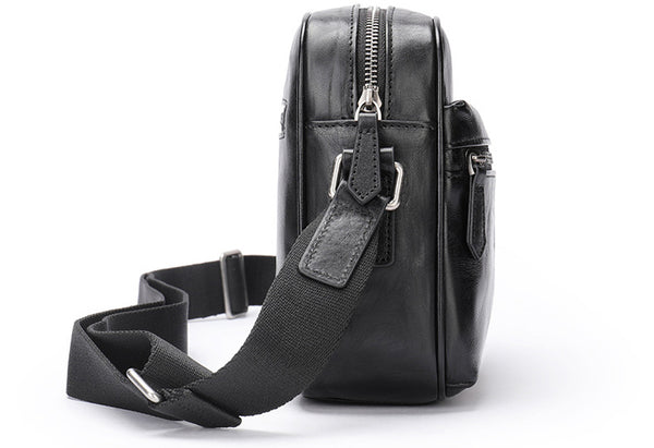 DEEPKEE original nubuck handmade full-grain genuine leather cowhide bag Black Cool Leather 10 inches Large Zipper Messenger Bag Handbag Shoulder Bag For Men