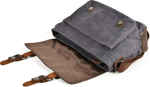 DEEPKEE original nubuck handmade full-grain genuine leather cowhide bag Handmade Leather Canvas Courier Bag# 6027