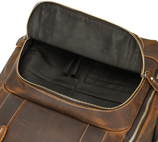 DEEPKEE original nubuck handmade full-grain genuine leather cowhide bag Dwight 18'' Cowhide Laptop Rucksack Backpack No9517