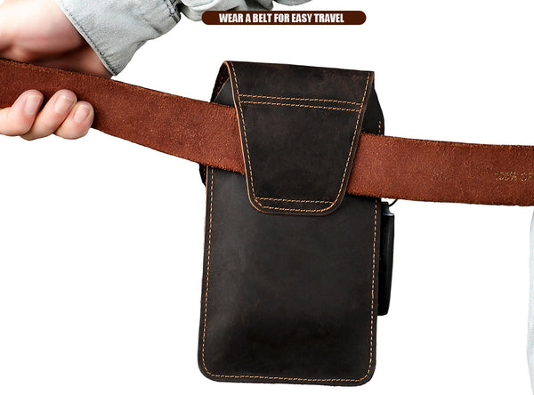 DEEPKEE original nubuck handmade full-grain genuine leather cowhide bag Waist Pack Outdoor Sports Tactical Leather Waist Pack side Cigarette Bag #6107