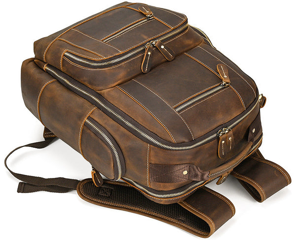 DEEPKEE original nubuck handmade full-grain genuine leather cowhide bag Dwight 18'' Cowhide Laptop Rucksack Backpack No9517