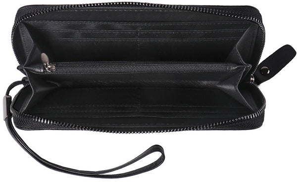 DEEPKEE original nubuck handmade full-grain genuine leather cowhide bag Checkered Cowhide Long Wallet With Wrist Strap No.J027_1