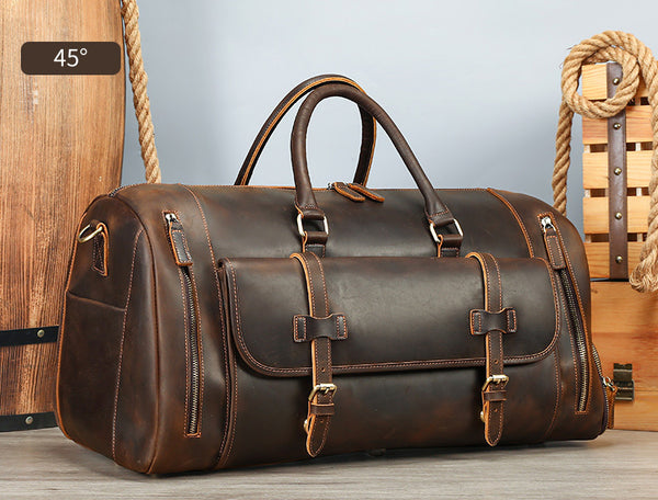 DEEPKEE original nubuck handmade full-grain genuine leather cowhide bag The Borsone Duffel Bag #1125