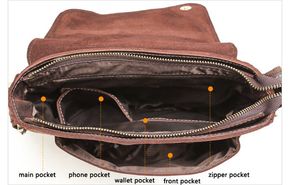 DEEPKEE original nubuck handmade full-grain genuine leather cowhide bag DEEPKEE Leather Side Bag 10 inches Messenger Bag P2112FS