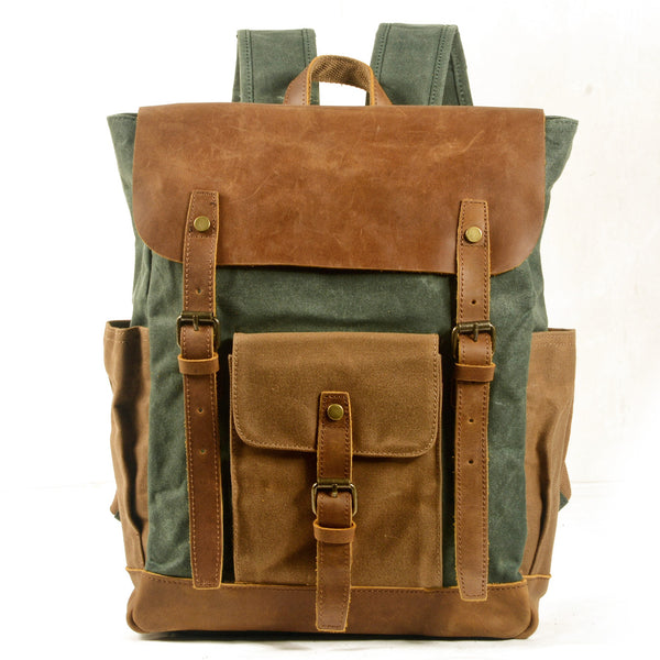 DEEPKEE original nubuck handmade full-grain genuine leather cowhide bag Deepkee Waxed Canvas Oiled Leather Backpack #5016