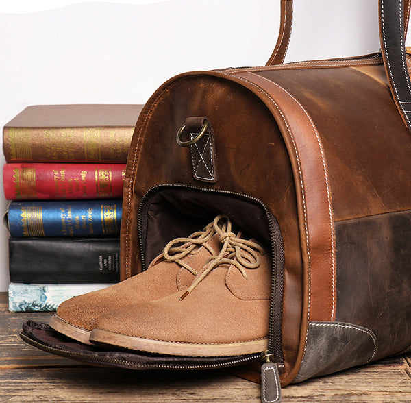 DEEPKEE original nubuck handmade full-grain genuine leather cowhide bag Jerome CONTRAST WEEKEND BAG No.30168