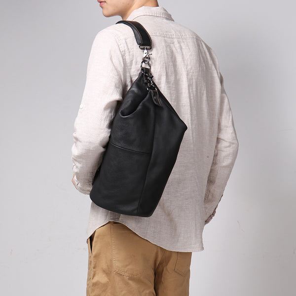 DEEPKEE original nubuck handmade full-grain genuine leather cowhide bag Gregory Cylindrical Crossbody Bag No.30283