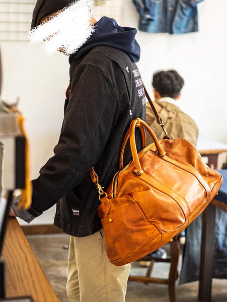 DEEPKEE original nubuck handmade full-grain genuine leather cowhide bag Weekender Bag LB6759