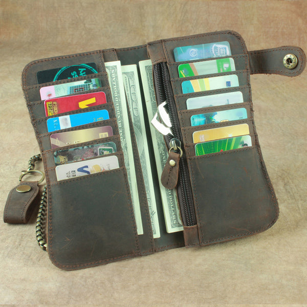 DEEPKEE original nubuck handmade full-grain genuine leather cowhide bag Deepkee Genuine Leather Bifold Wallet Organizer Checkbook Iron Chain #LD052