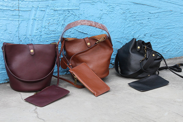 DEEPKEE original nubuck handmade full-grain genuine leather cowhide bag Leather Bucket Bag #59111