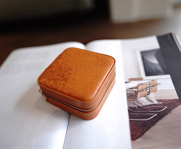 DEEPKEE original nubuck handmade full-grain genuine leather cowhide bag Refined Mini Jewelry Box #D11796