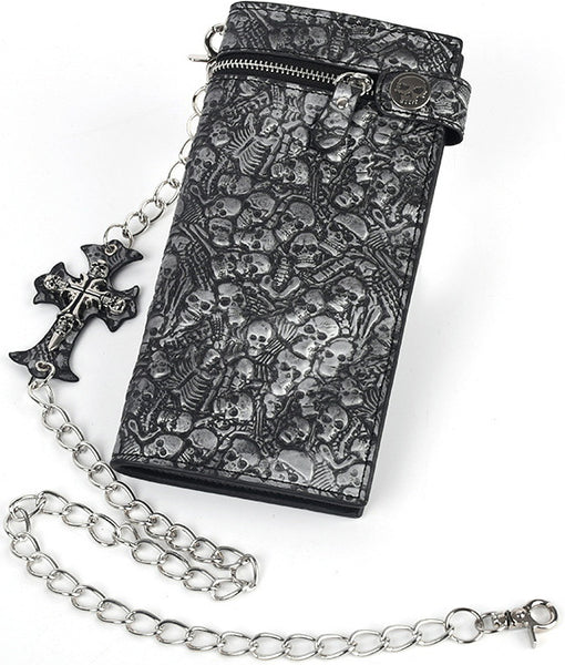 DEEPKEE original nubuck handmade full-grain genuine leather cowhide bag Studded Punk Religious Skull Wallet #579617